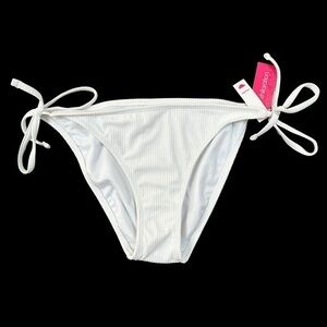 Xhiliration White Ribbed Side Tie Bikini Bottoms NWT